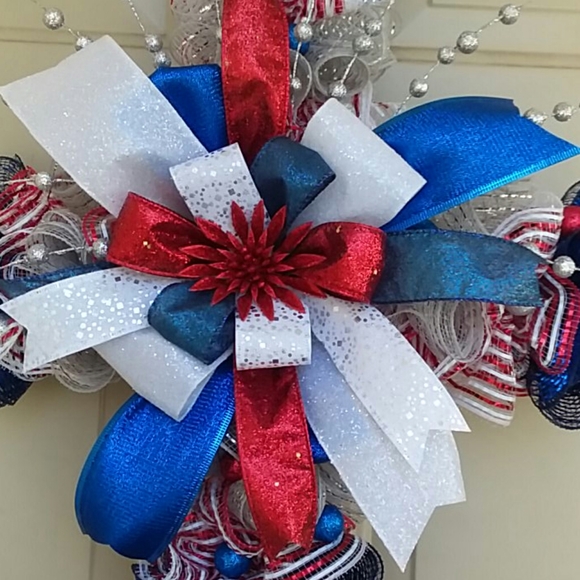 Handcrafted Memorial Day Cross door hanger/ wreath - Picture 2 of 4